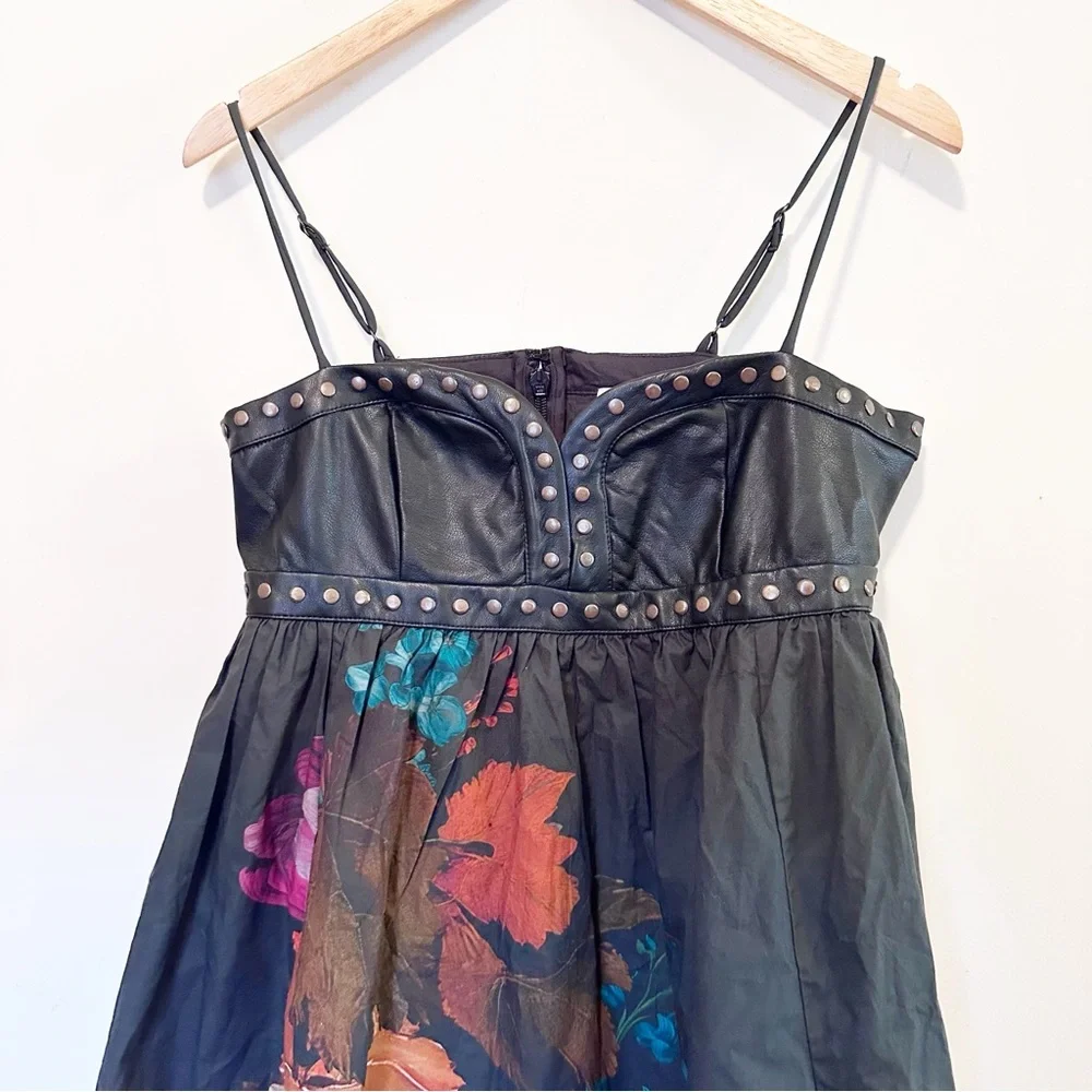 Anthropologie Maeve Twofer Faux Leather Babydoll Dress - Picture 8 of 9